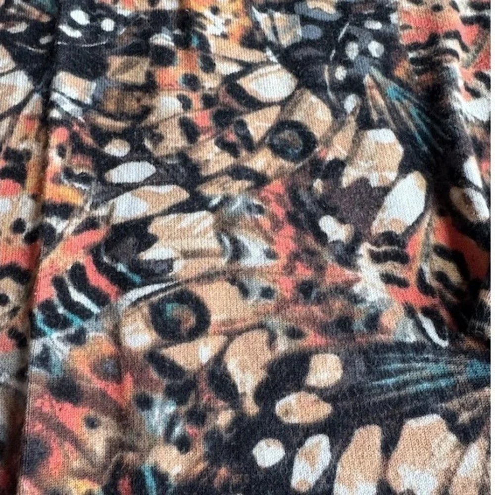Women's Butterfly Wing Print Mock Neck Turtleneck Long Sleeve Top Orange Black